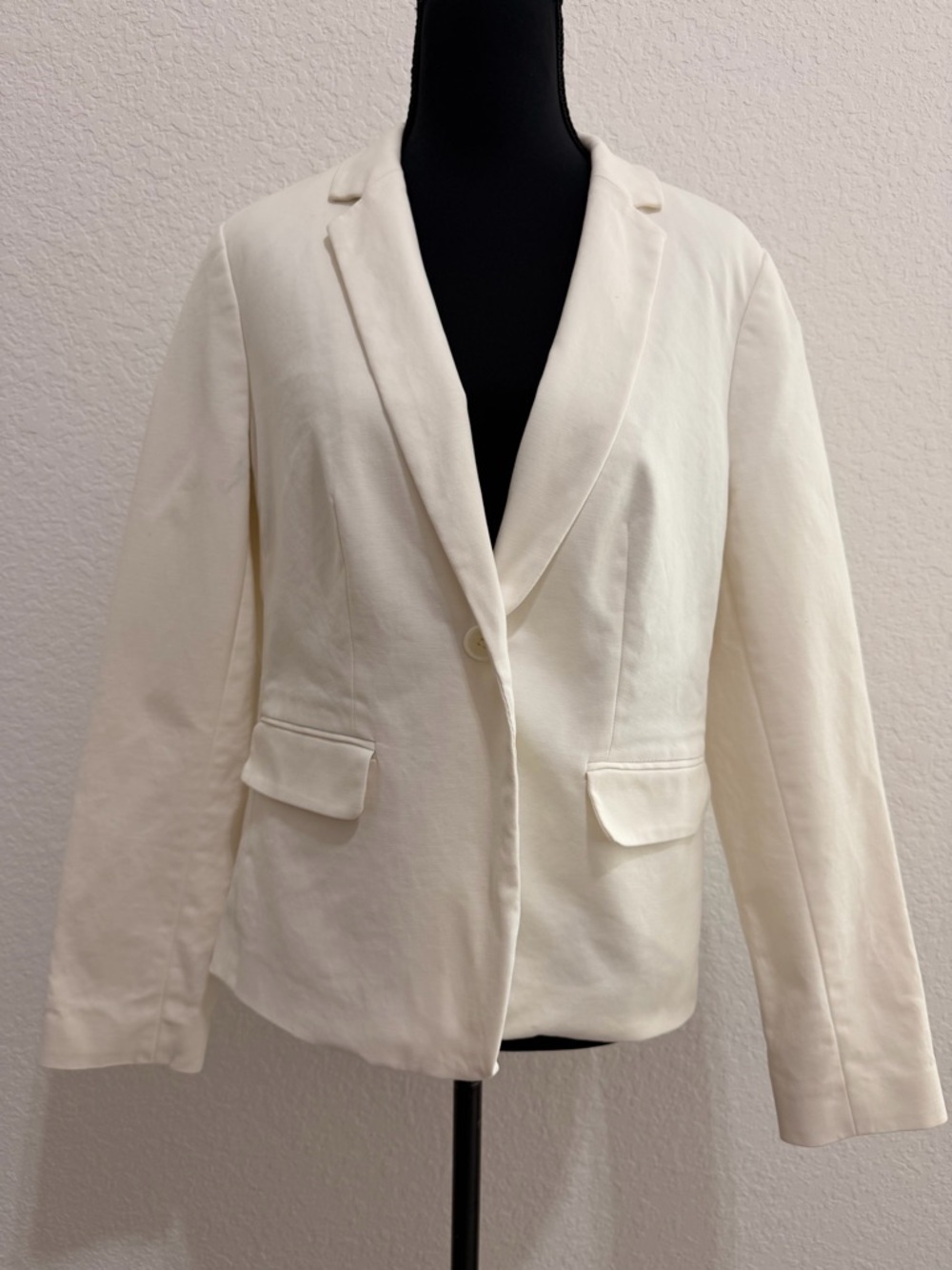 Liz Claiborne Cream Cotton Blazer | Single Button Notch Lapel Tailored Jacket